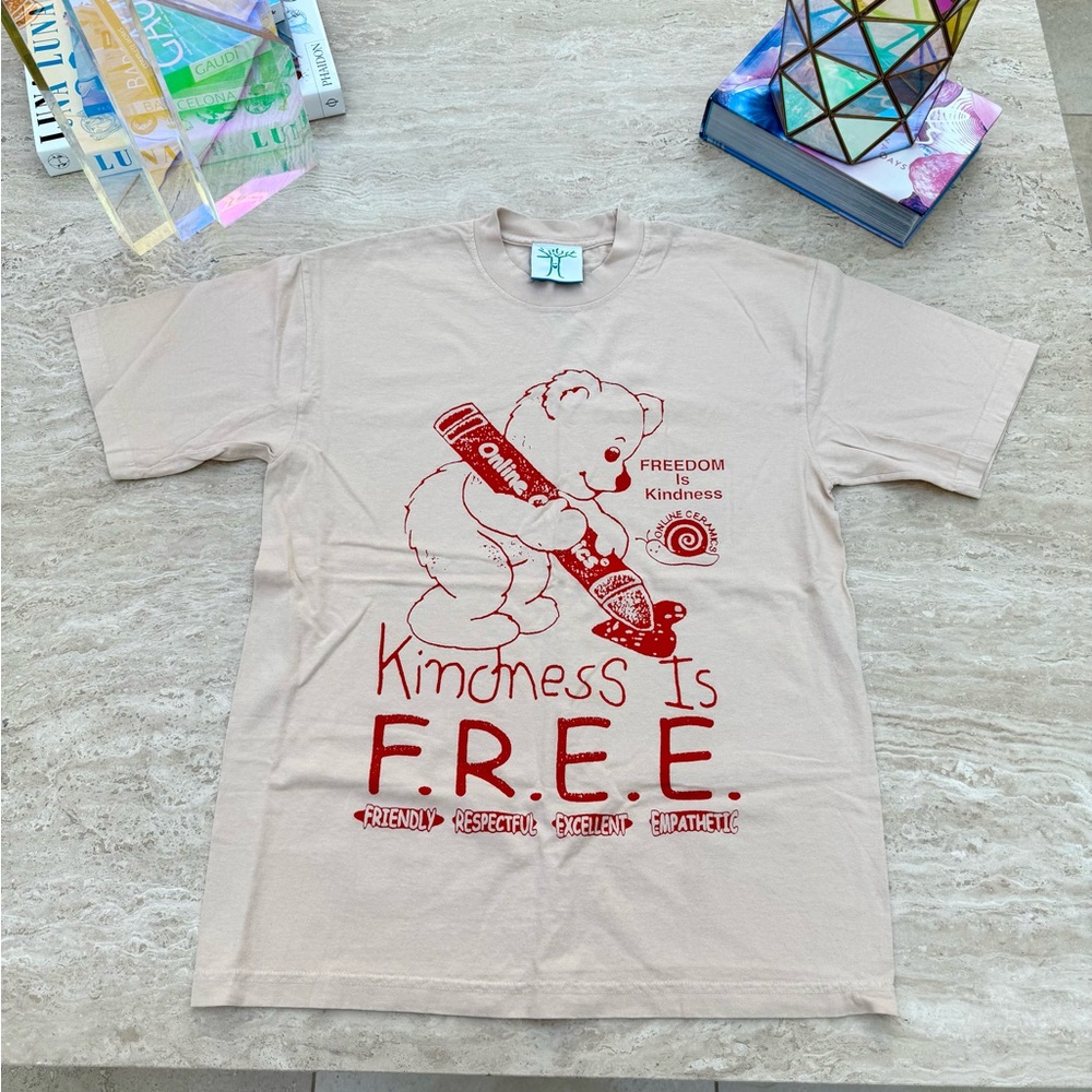 Online Ceramics Beige Graphic T-Shirt